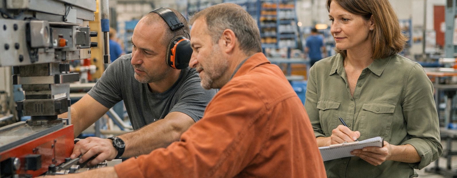 Ergonome en échange avec une équipe de travail